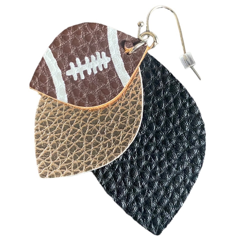 Layered Faux Leather Football Earrings - Picture 2 of 3